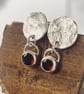 Sterling Silver Garnet Drop STUD Earrings, Handmade Urban Jewellery Design