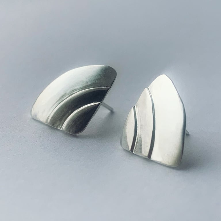 Sterling Silver layered design Stud Earrings, Handamde Urban Design Jewellery