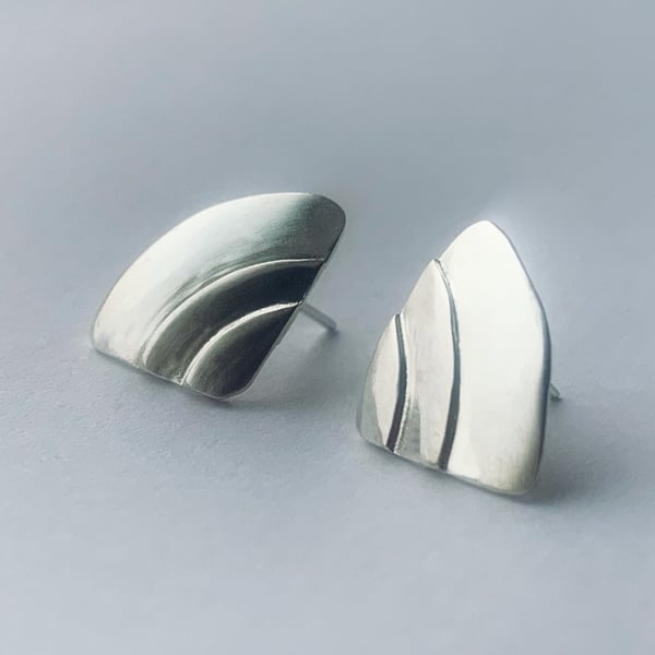 Sterling Silver layered design Stud Earrings