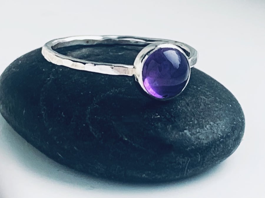 Folksy Exclusive Price HANDMADE Recycled Sterling Silver Amethyst textured Ring