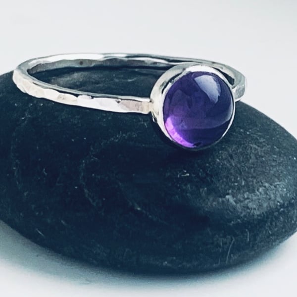 Recycled Sterling Silver Amethyst textured Ring