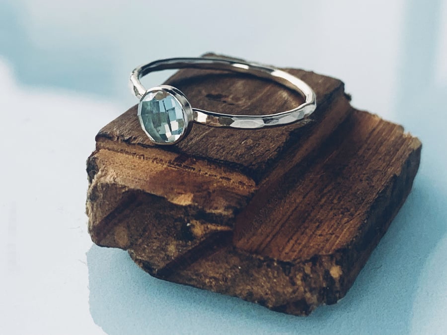 Recycled HANDMADE Sterling Silver Topaz Skinny Ring