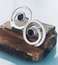 Recycled HANDMADE Sterling Silver Swirl Garnet Stud Earrings