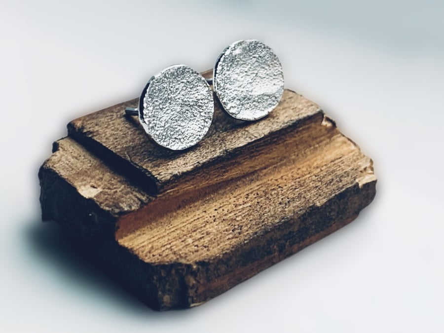 Handmade Recycled Sterling Silver Textured Disc Stud Earrings