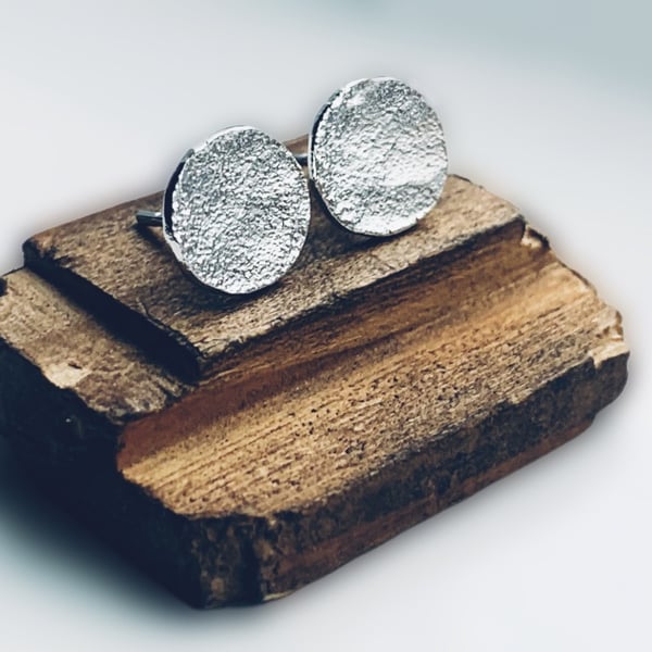 Handmade Recycled Sterling Silver Textured Disc Stud Earrings