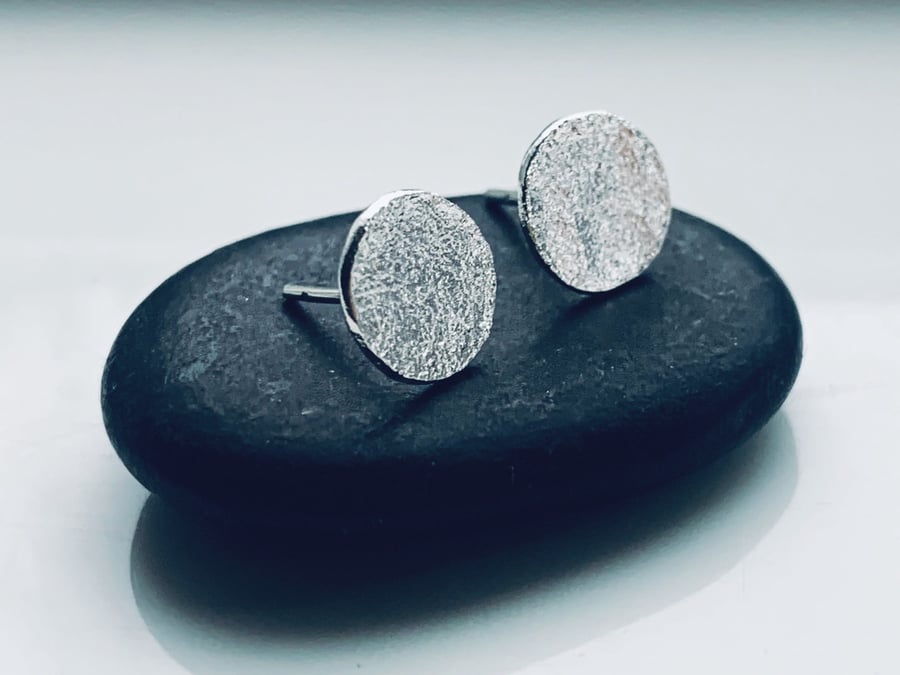 STERLING SILVER Textured Disc Studs Handmade Urban Jewellery