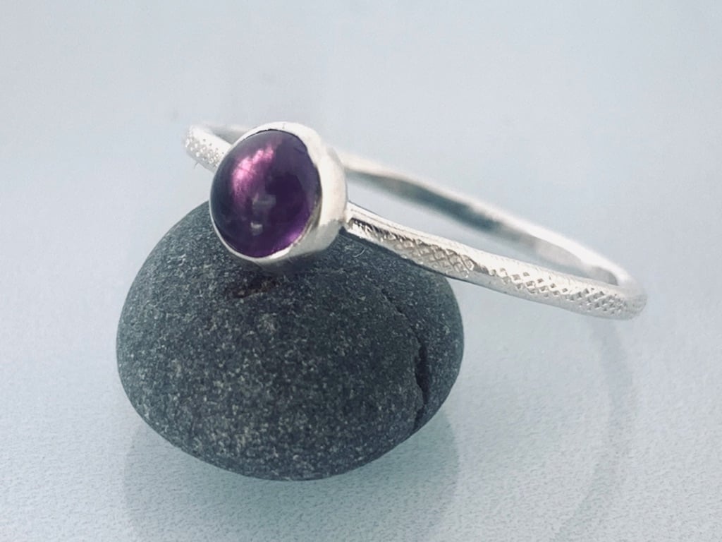 Sterling Silver Amethyst Ring Dash Textured, Handmade Urban Jewellery Design