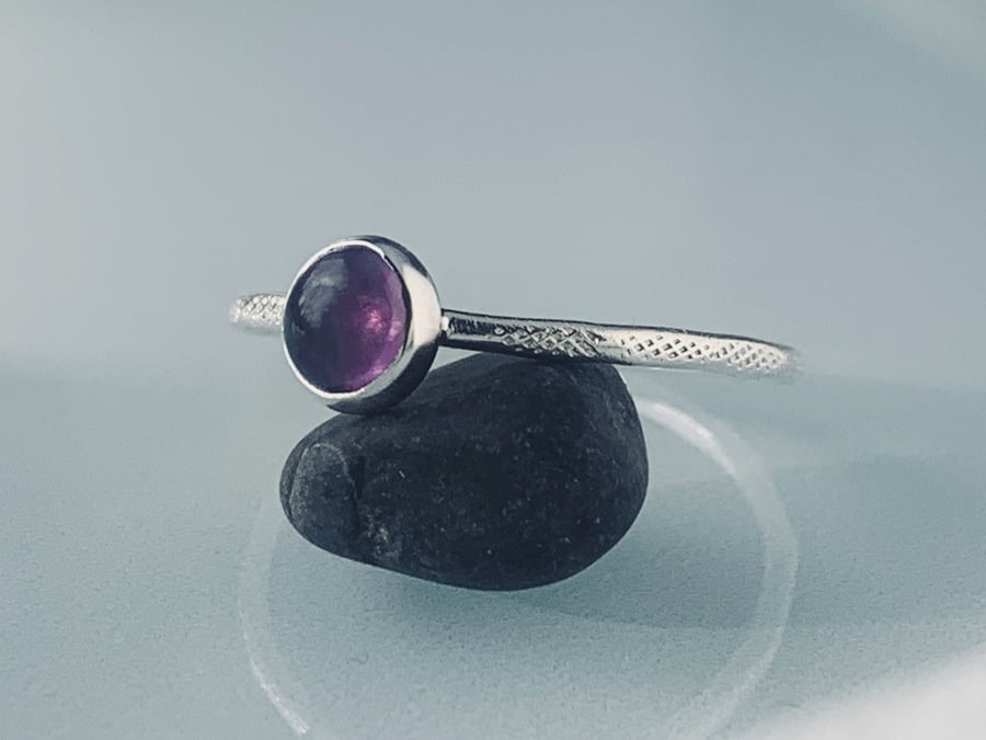 Recycled Sterling Silver Amethyst Dash Textured Ring