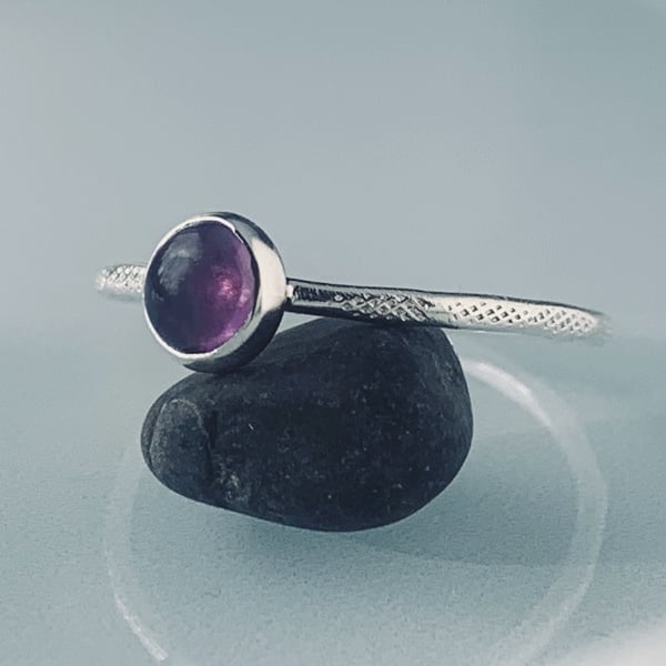 Recycled Sterling Silver Amethyst Dash Textured Ring