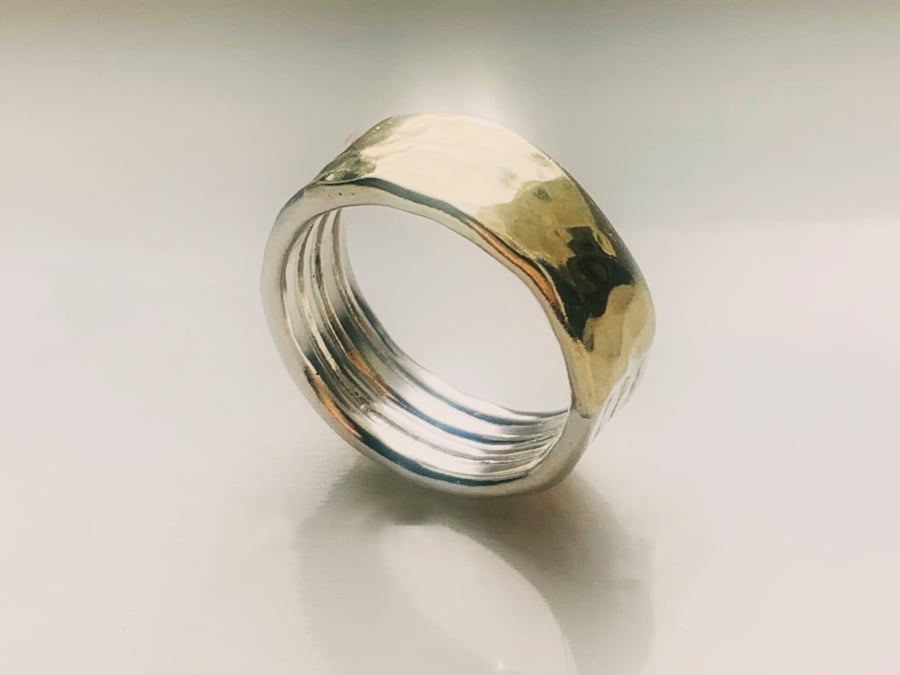 Handmade Recycled Sterling Silver & Gold Band