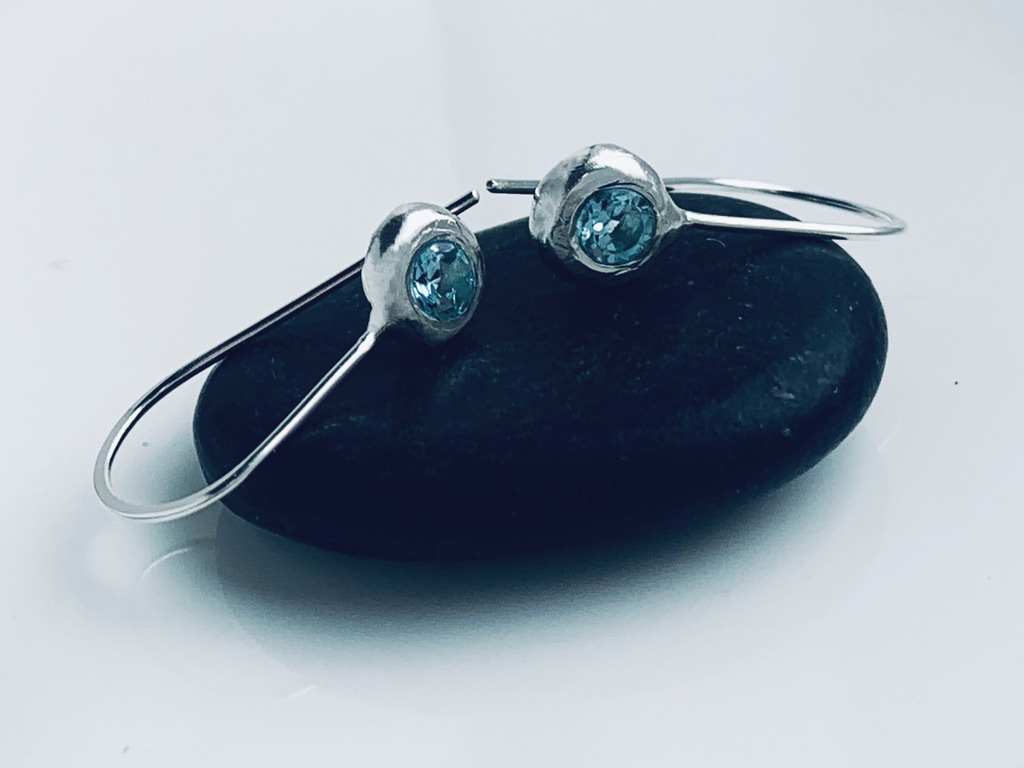 Recycled Handmade Pebble drop earrings blue topaz