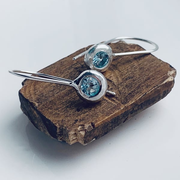 Recycled Handmade Pebble drop earrings blue topaz