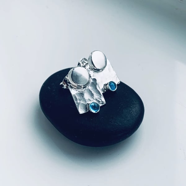 Recycled Sterling Silver Topaz Stud Earrings