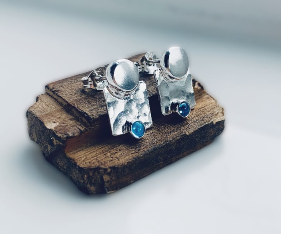 Recycled Sterling Silver Topaz Stud Earrings