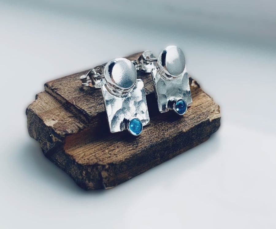 HANDMADE Recycled Sterling Silver Topaz Stud Earrings