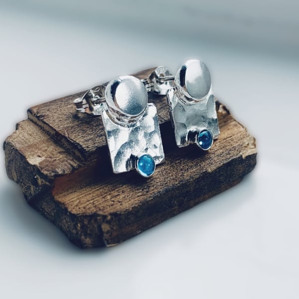 Recycled Sterling Silver Topaz Stud Earrings