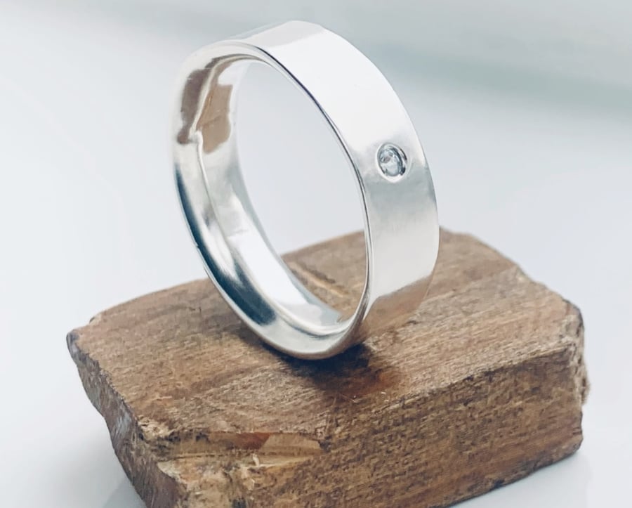 Recycled Sterling Silver Diamond Ring