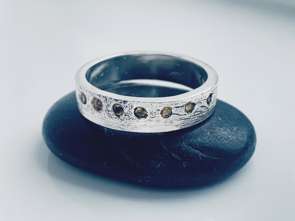 STERLING SILVER textured Citrine ring, Handmade Urban Jewellery