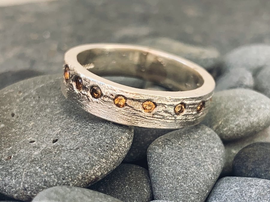 STERLING SILVERr textured Citrine ring, Handmade Urban Jewellery