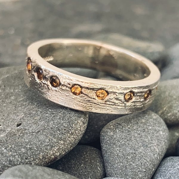 STERLING SILVERr textured Citrine ring, Handmade Urban Jewellery