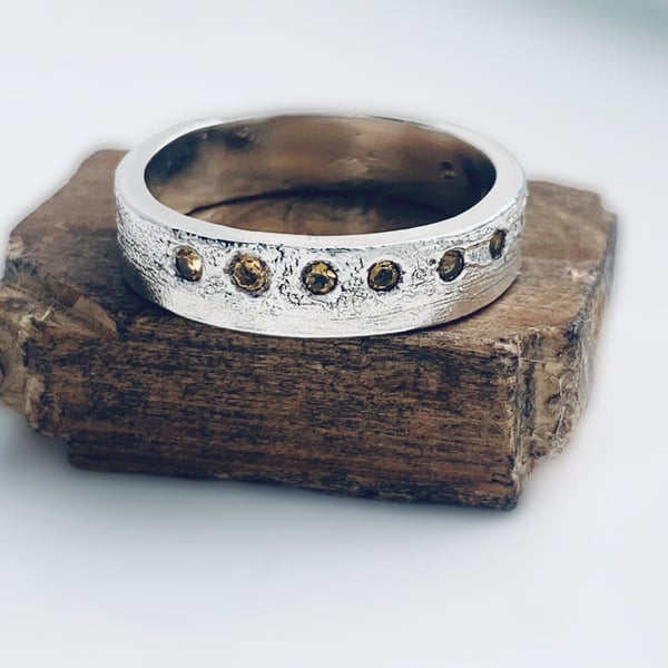 Recycled Sterling Silver textured Citrine ring