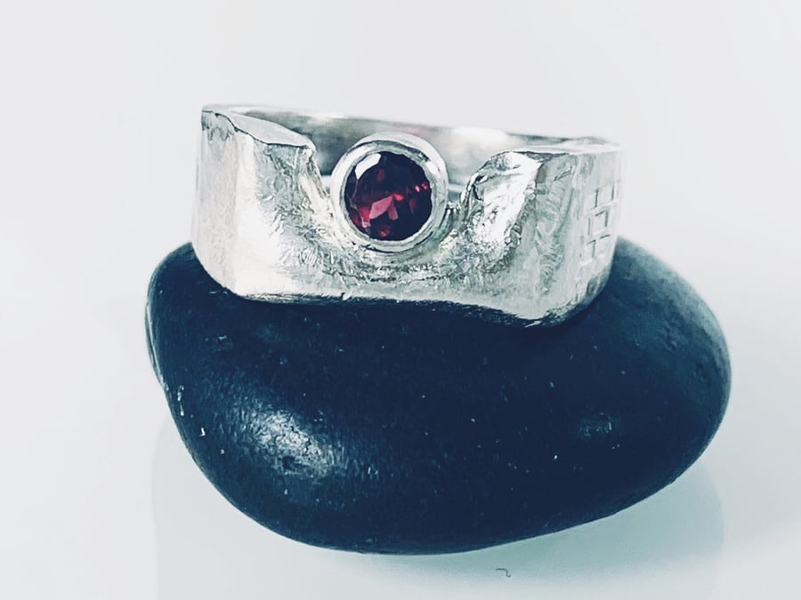 Recycled HANDMADE Sterling Silver Garnet Ring