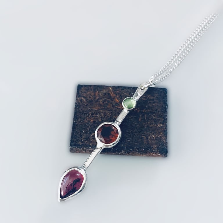 HANDMADE Recycled Sterling Silver gemstone Pendant