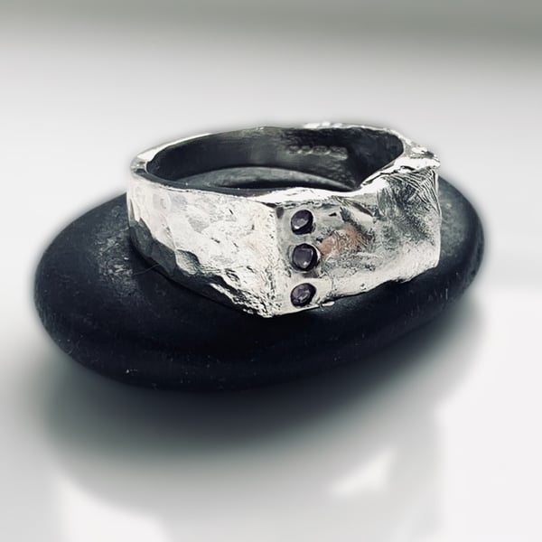Recycled Sterling Silver Amethyst Signet Style Ring