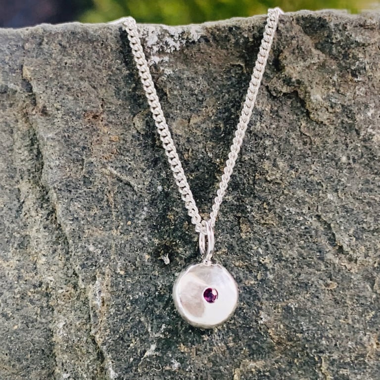 RUBY PEBBLE HANDMADE Recycled sterling silve pendant