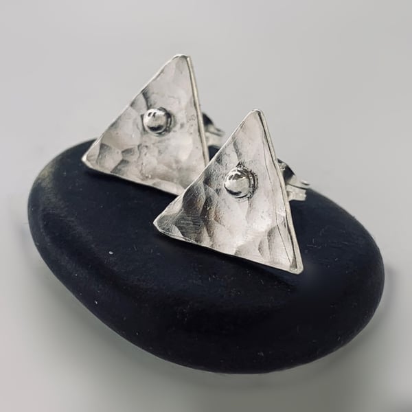 HANDMADE Triangle silver stud earrings