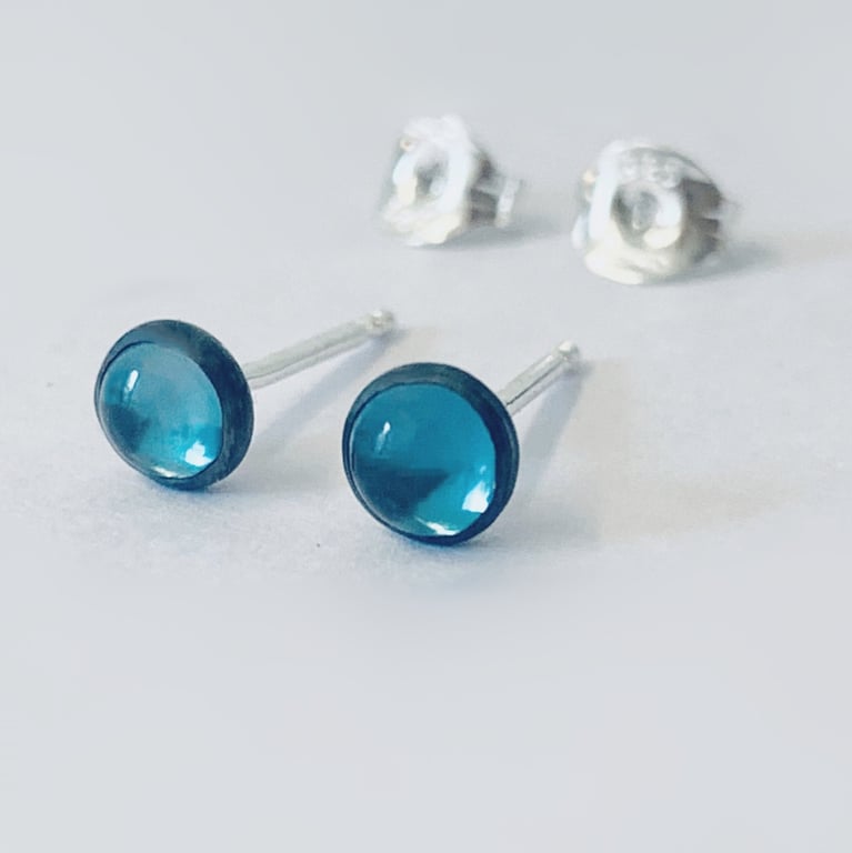 Recycled Sterling Silver Topaz Stud Earrings