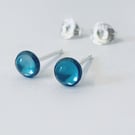 MONDAY BLUES SALE Blue Topaz oxidised Stud Earrings, Handmade Urban Jewellery