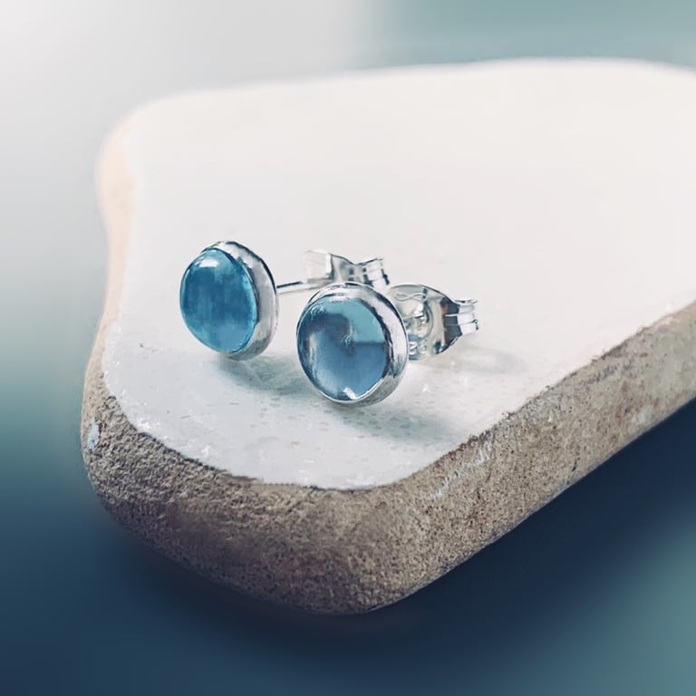 Exclusive Folksy Price Recycled Sterling Silver Topaz, Silver stud earrings