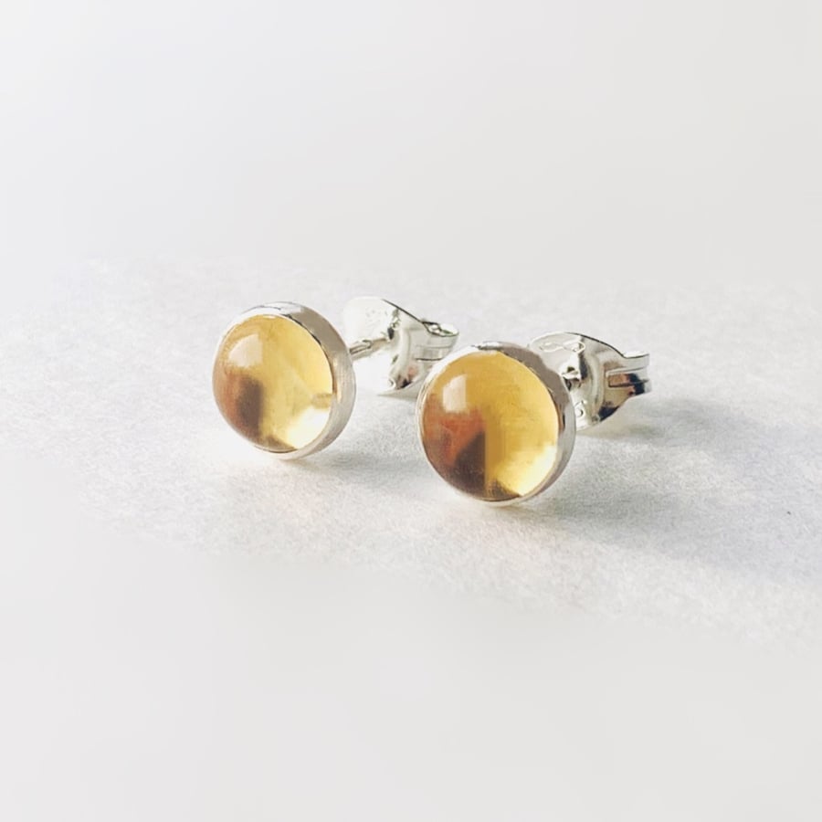 STERLING SILVER Stud Citrine 5 mm studs, Handmade Urban Jewelelry