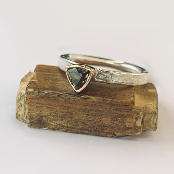 Recycled Sterling Silver and 9 carat Rose Gold Smokey Quartz Ring