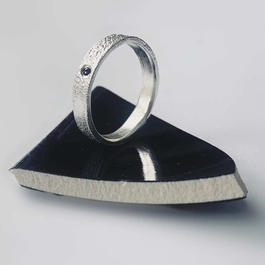 HANDMADE Recycled Sterling Silver Black Diamond Ring 