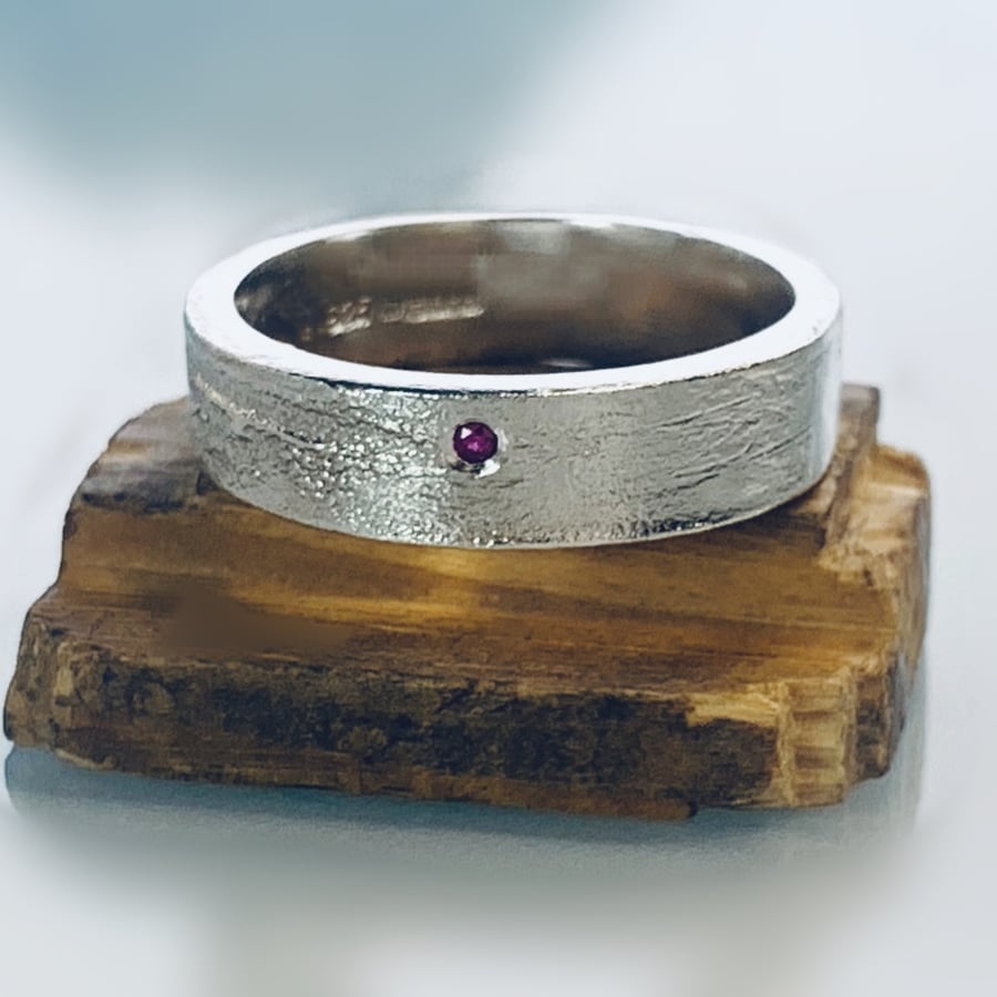 Recycled Sterling Silver Heat Textured Ruby Ring