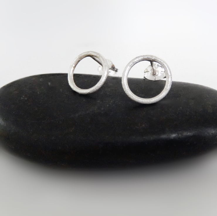 Sterling Silver Handmade Textured Hoop Stud Earrings