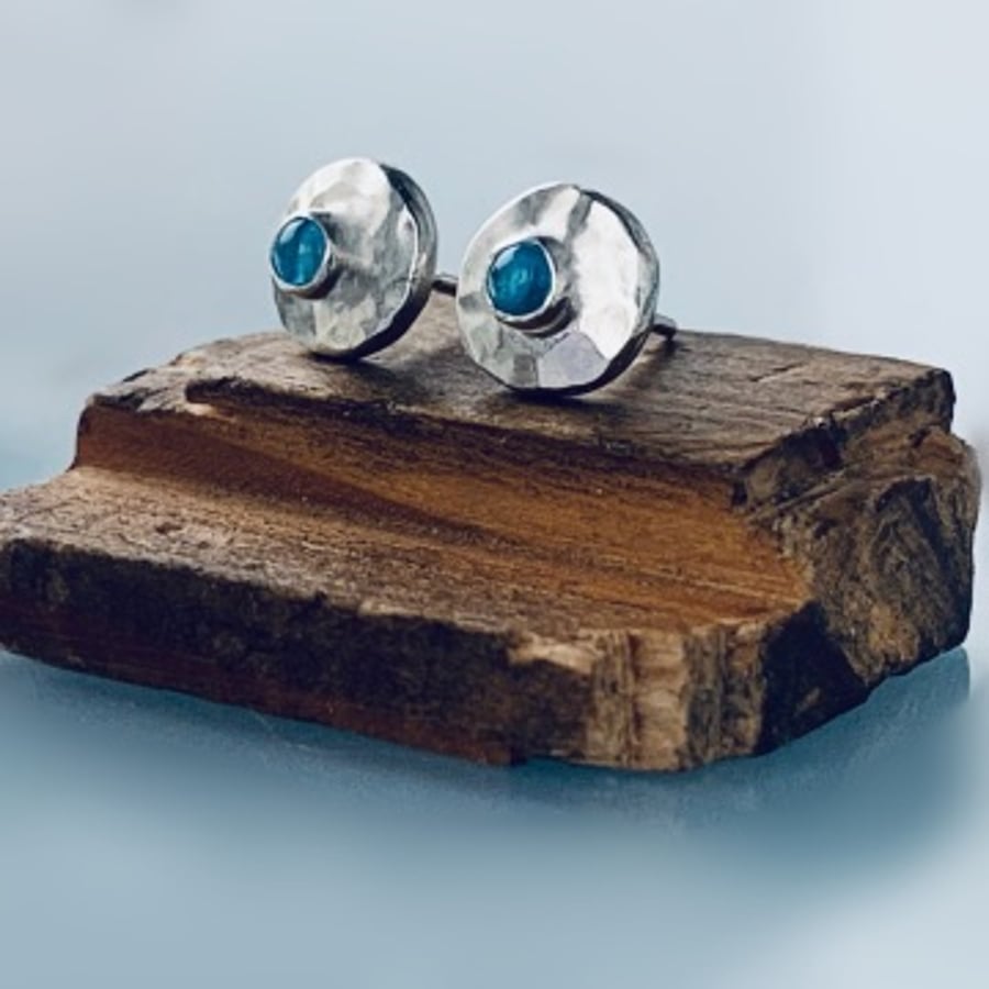 Recycled Sterling Silver GEMSTONE silver stud earrings, silver topaz earrings