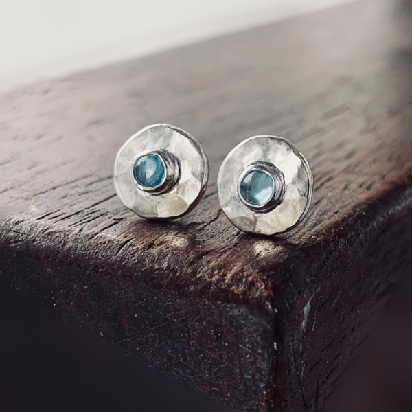 Recycled Sterling Silver silver stud earrings, silver topaz stud earrings