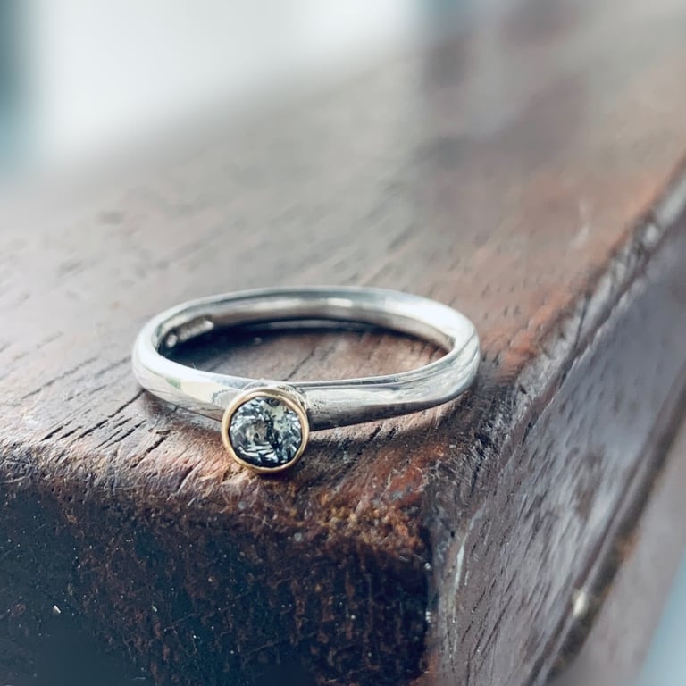 Sterling Silver & Gold Topaz Ring, Handmade Urban Design Jewellery
