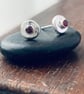 Recycled Sterling Silver silver stud earrings, silver garnet stud earrings