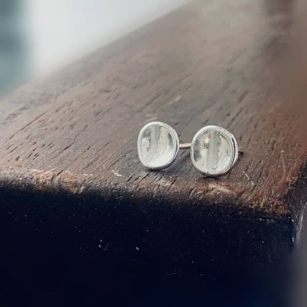 Recycled STERLING SILVER concave stud earrings