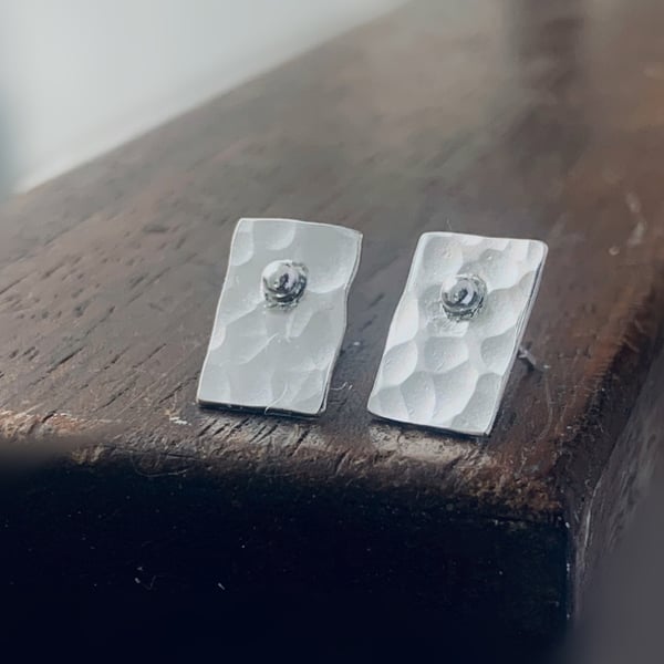 Recycled silver rectangle stud Sterling Silver earrings
