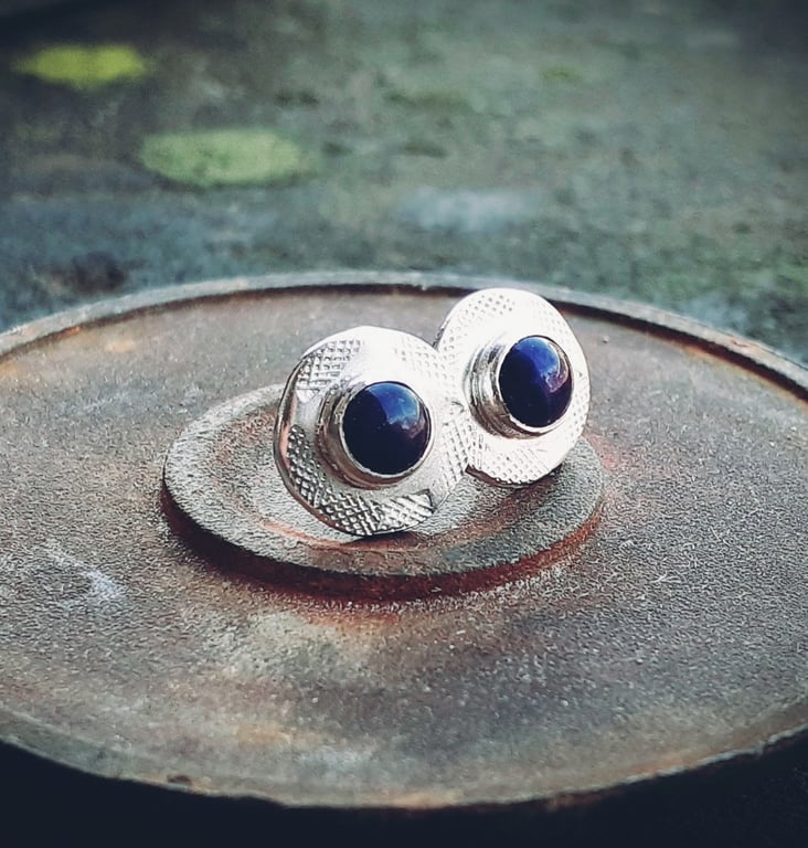 STERLING SILVER Sodalite Textured Stud Earrings, Handmade Urban Jewellery Design