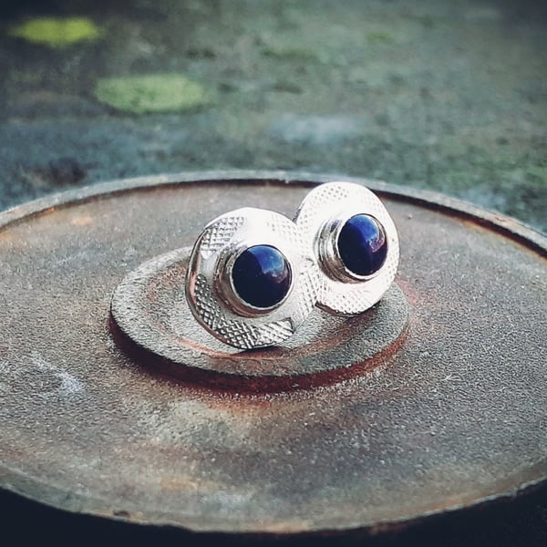 Sterling Silver Sodalite Textured Stud Earrings, Handmade Urban Jewellery Design
