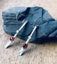 Sterling Silver DANGLE garnet and moonstone earrings, Handmade Urban Design 