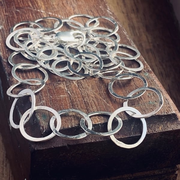 Recycled Sterling Silver hoop necklace, Silver hoop necklace 