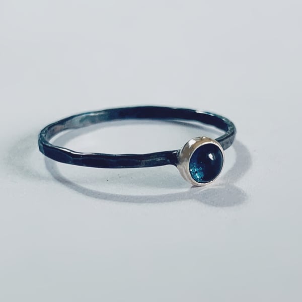 Customer Order Sterling Silver and Gold Patina Sky Blue Rose Cut Topaz Ring