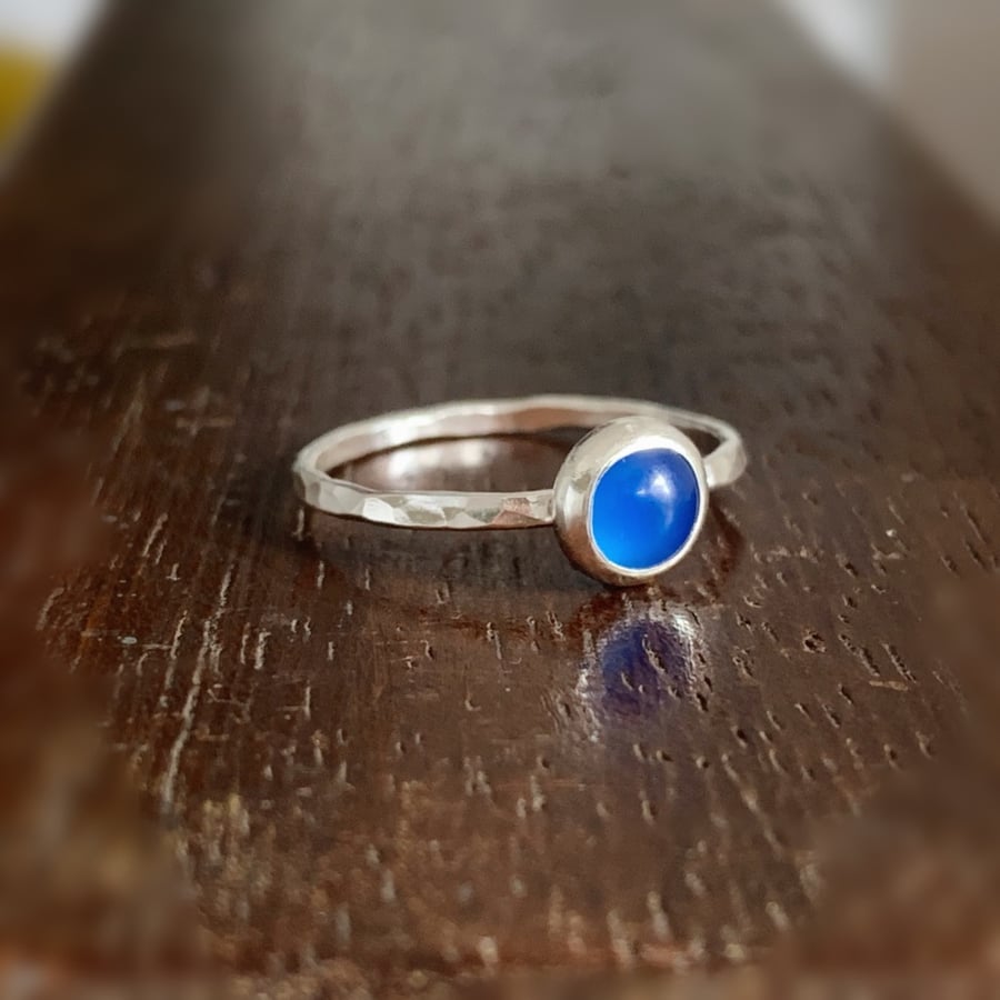 Recycled Sterling Silver Blue Agate Ring, Handmade Urban Design Jewellery
